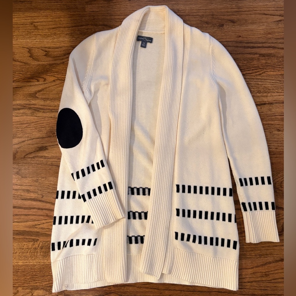 Women's Cream and Black Open Front Cardigan